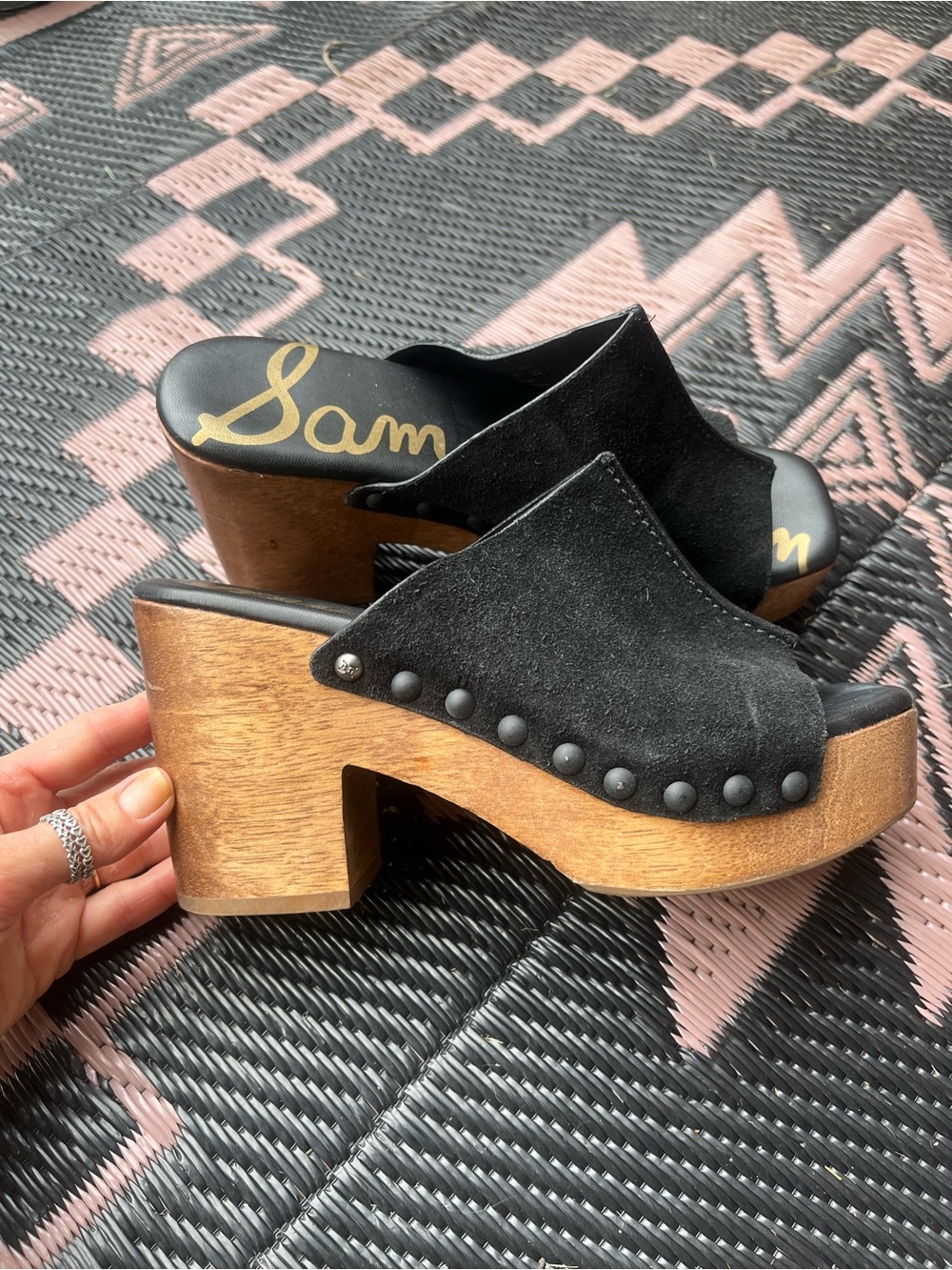 Sam Edelman Black Suede Open-Front Slide Mules - Picture 3 of 6